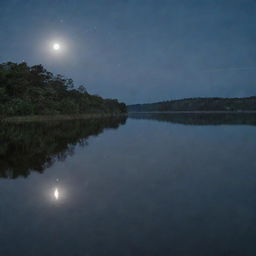 A serene moonlit sky with reflections glittering over calm water