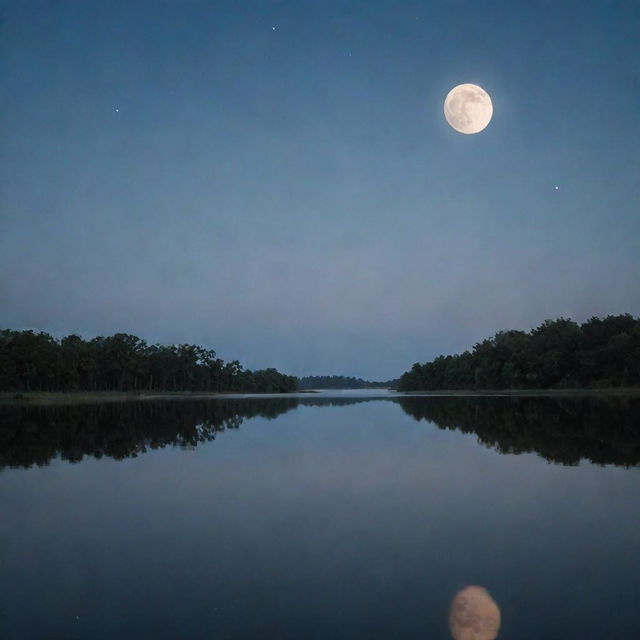 A serene moonlit sky with reflections glittering over calm water