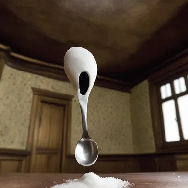 In the haunted house, the sugar spoon floated mysteriously in mid-air and moved on its own, causing screams of terror.