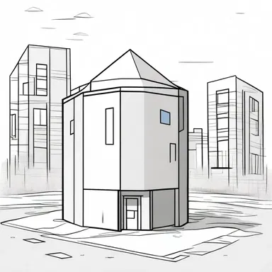 In the cartoon, the character drew a regular hexagon to construct a building.