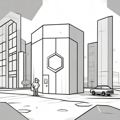 In the cartoon, the character drew a regular hexagon to construct a building.