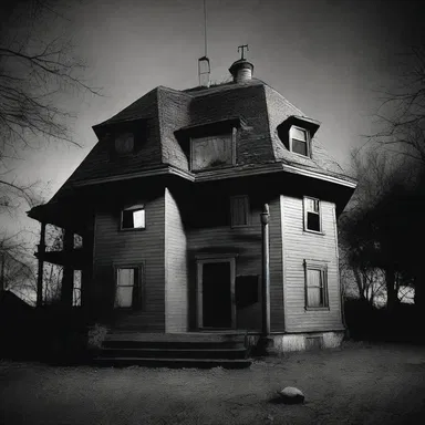 The horror movie depicted a haunted house with a regular hexagon-shaped room at its center.