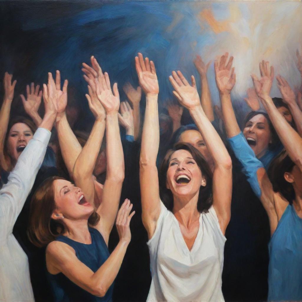 A contemporary art style depiction of a big applause moment, filled with emotion, intensity and excitement.