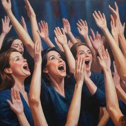 A contemporary art style depiction of a big applause moment, filled with emotion, intensity and excitement.